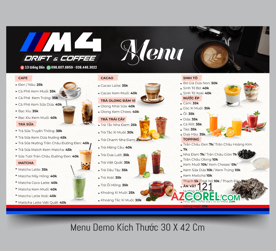 Mẫu menu DMW M4 Drift & Coffee file corel