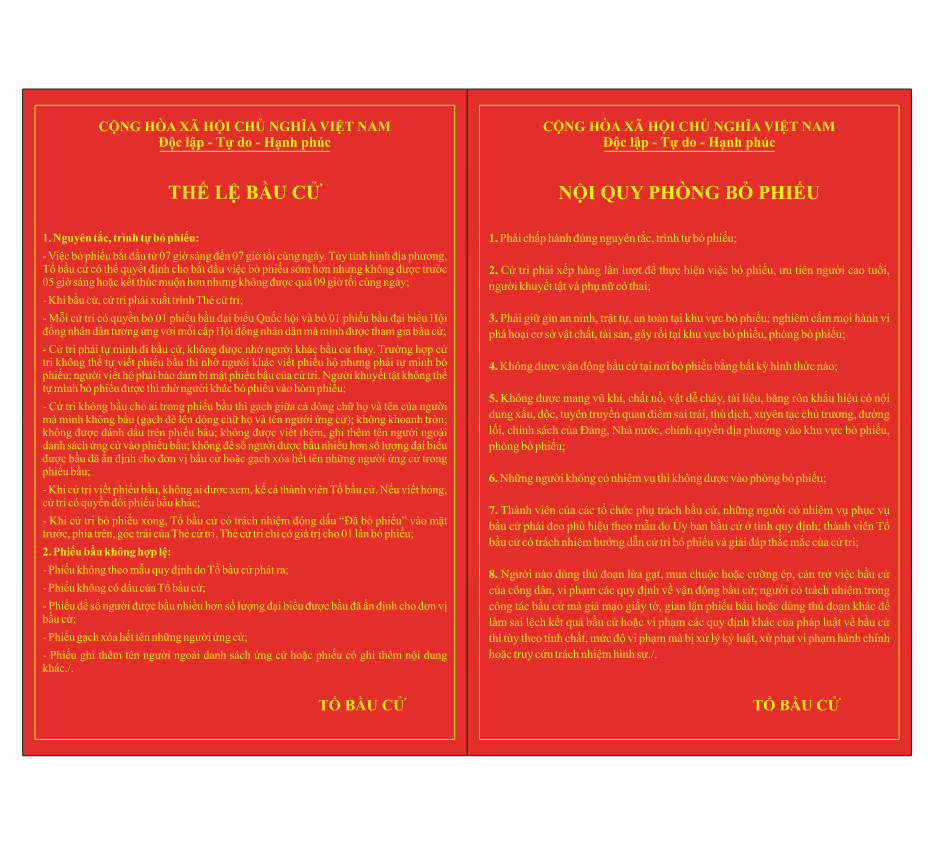 BẢNG THỂ LỆ BẦU CỬ VÀ NỘI QUY PHÒNG BỎ PHIẾU