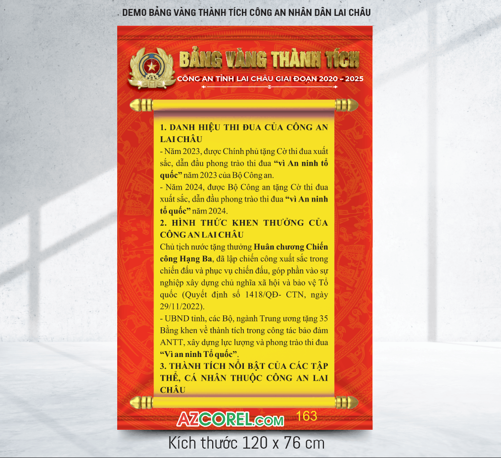 Mẫu Bảng vàng thành tích Công an tỉnh Lai Châu