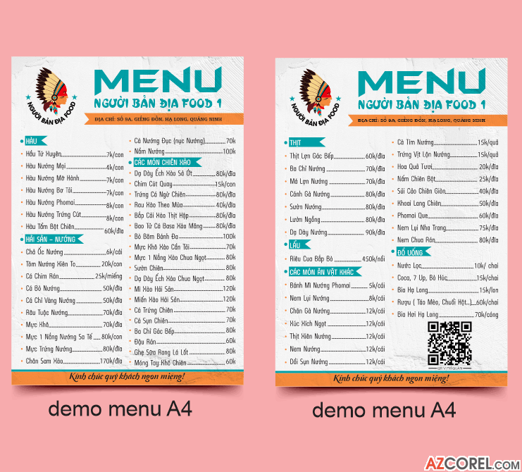 Menu quán ăn Người bản địa Food file Corel x7