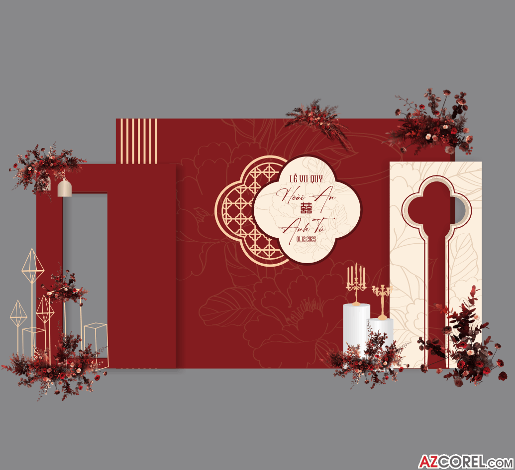 Backdrop trang trí Gia Tiên Lễ Vu Quy #3 file corel