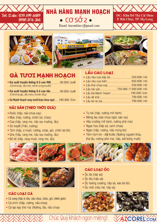 Mẫu thiết kế menu Nhà Hàng Mạnh Hoạch file corel