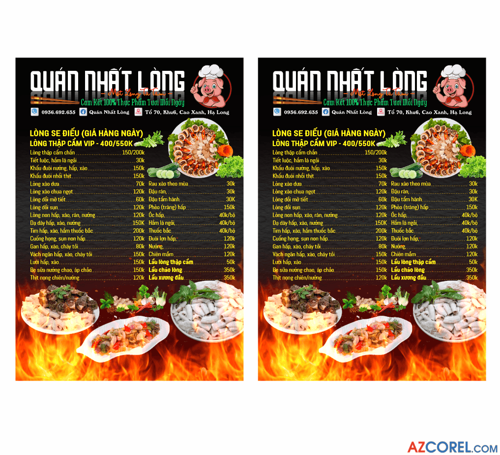 Mẫu thiết kế menu Quán Nhất Lòng file corel
