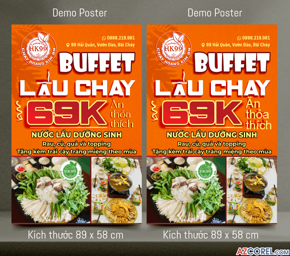 Thiết kế Poster Buffet Lẩu Chay 69K file corel x7