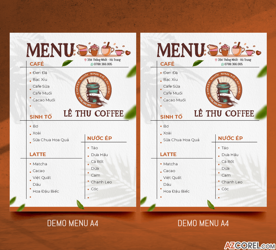 Menu quán cà phê LÊ THU COFFEE file corel