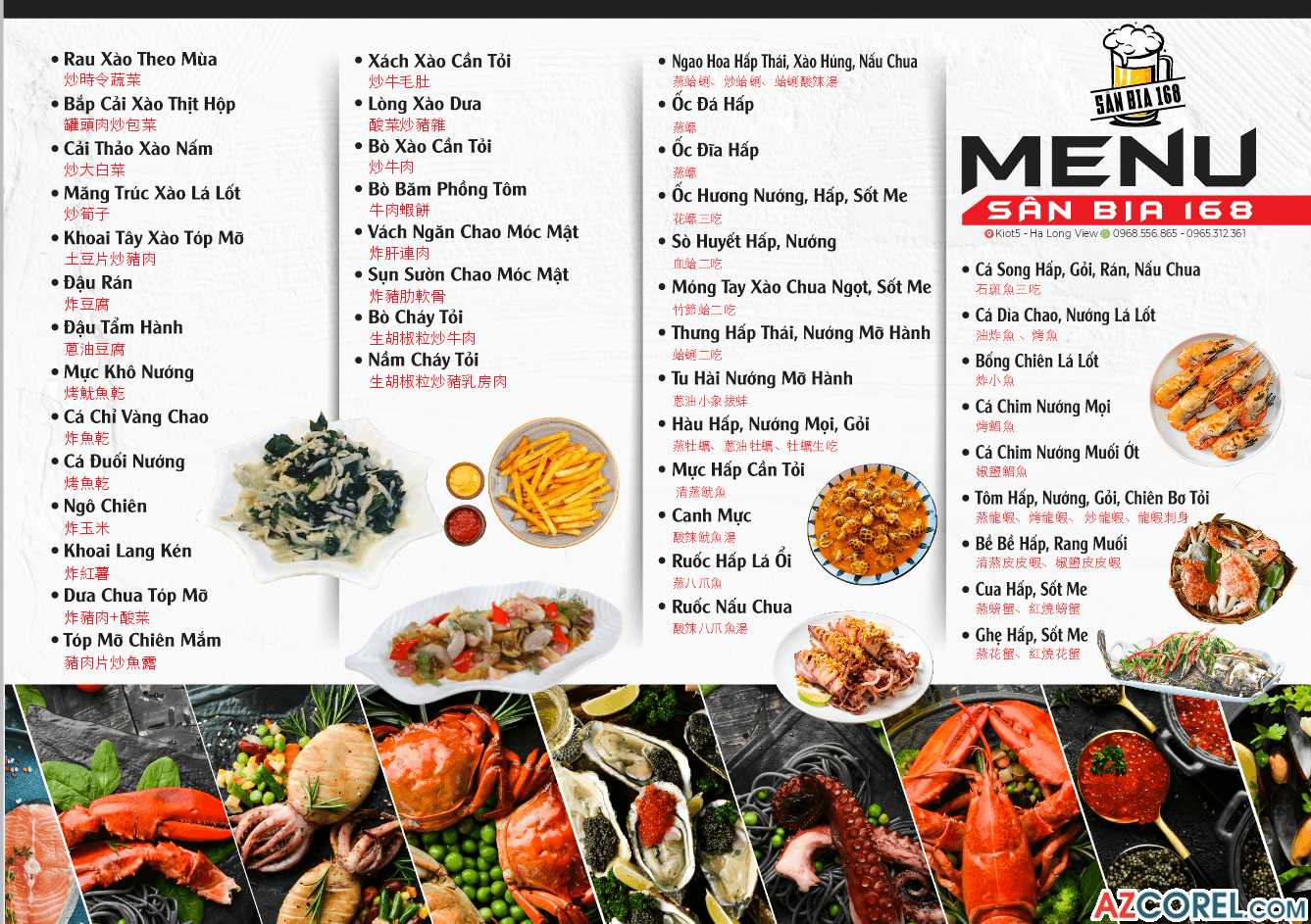 Mẫu thiết kế menu Sân Bia 168 file vector corel