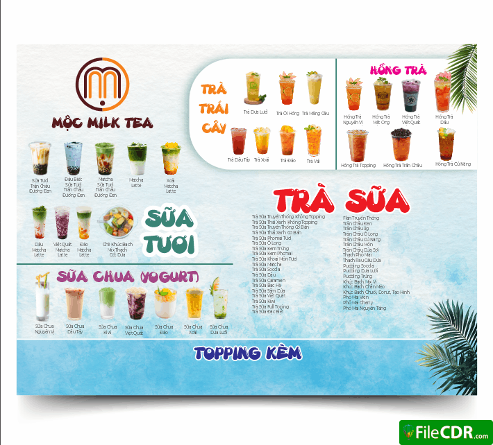 Mẫu thiết kế menu trà sữa Mộc Milk Tea file cdr