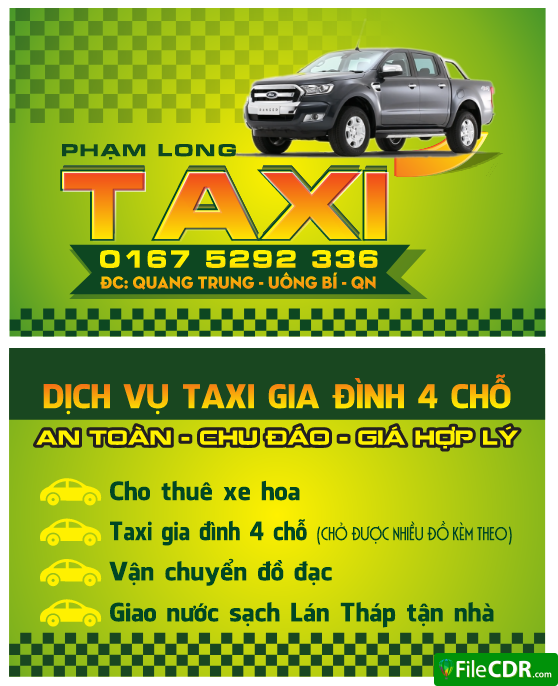 Card visit Phạm Long dịch vụ taxi gia đình file cdr