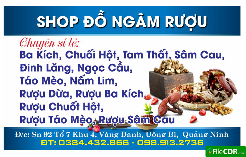 Card visit shop đồ ngâm rượu file corel x7