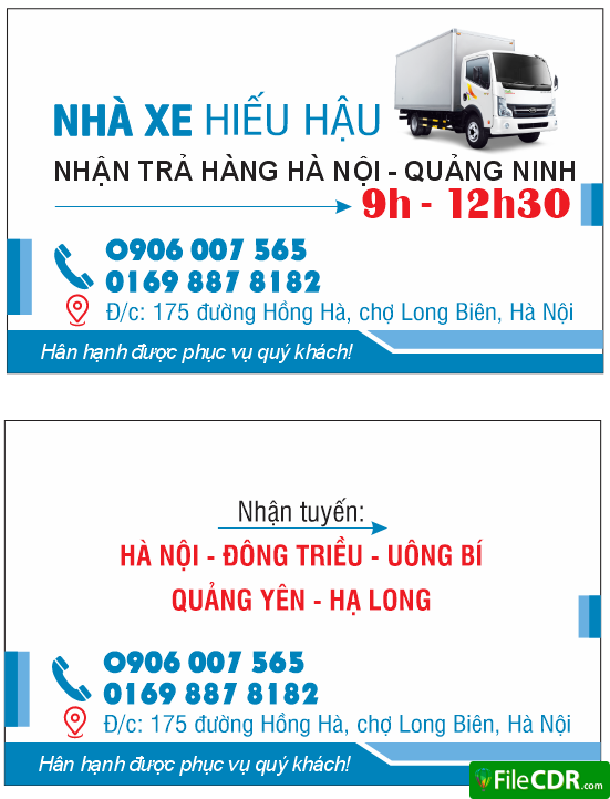 Card visit nhà xe Hiếu Hậu Hà Nội - Quảng Ninh file cdr