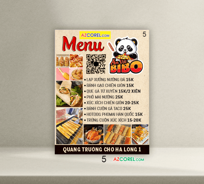 Mẫu thiết kế menu ăn vặt BIBO tại chợ Hạ Long