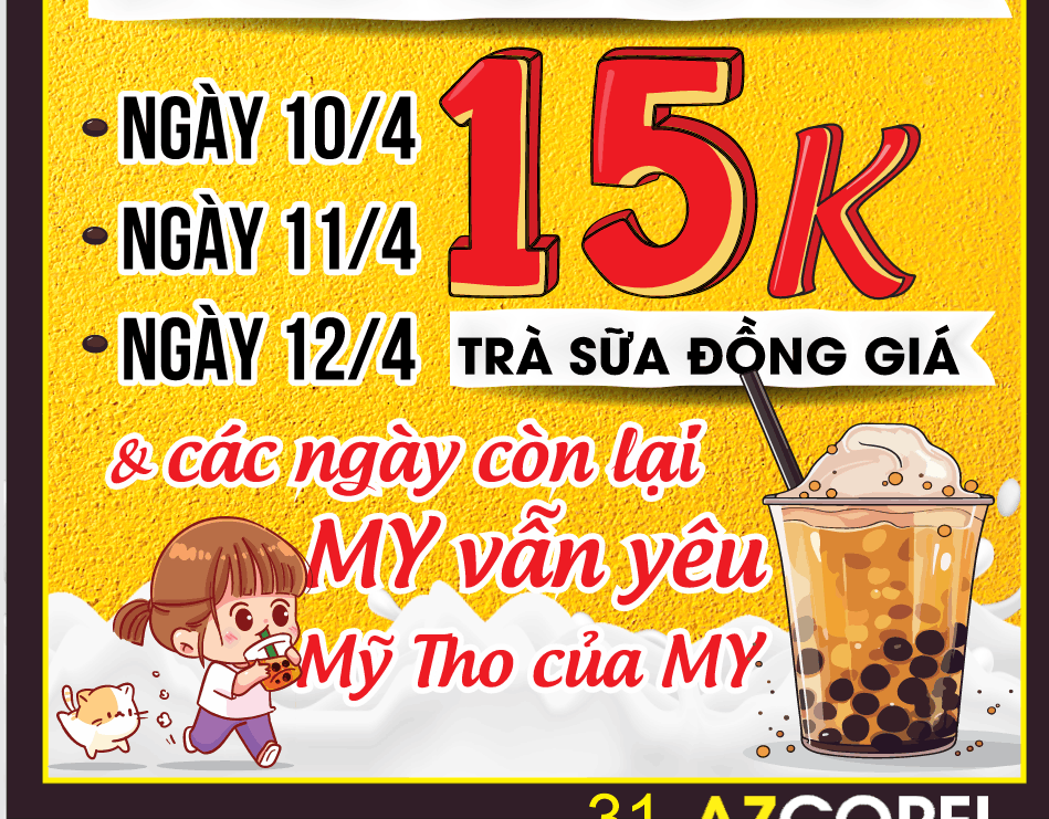 Mẫu bảng giá Trà sữa đồng giá 15K My TEA