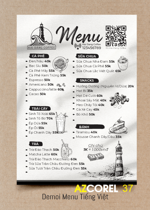 Mẫu thiết kế Menu Hải Đăng Coffee mẫu đẹp