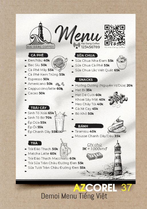 Tổng hợp mẫu thiết kế Menu - bảng giá file Corel x7