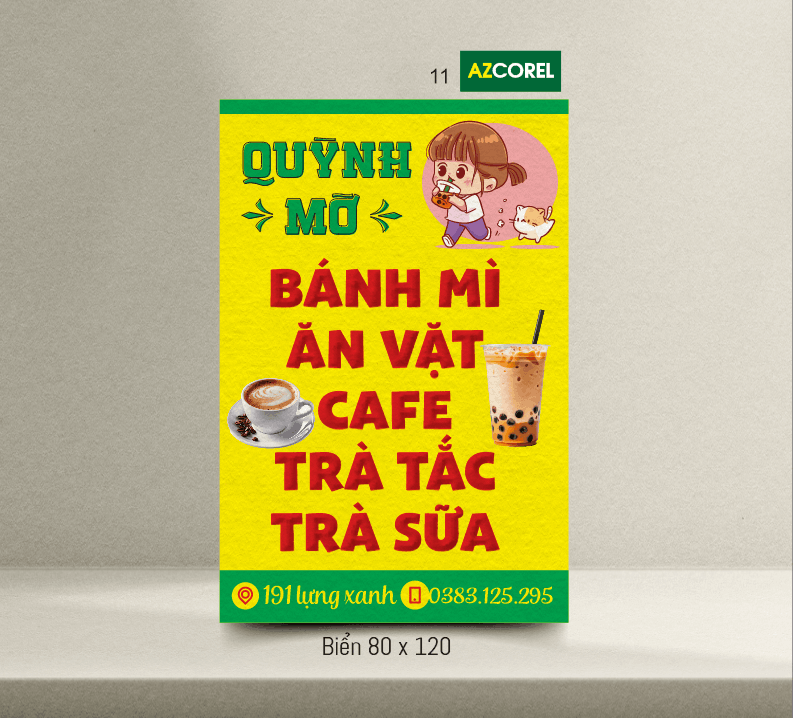Mẫu thiết kế biển vẫy Bánh mì - Ăn vặt Quỳnh Mỡ