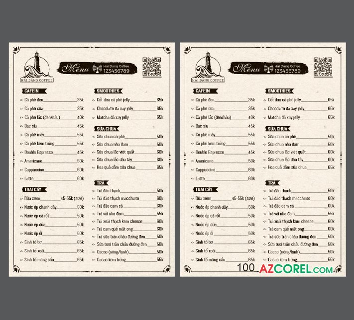 Mẫu thiết kế Menu Hải Đăng Coffee mẫu #3