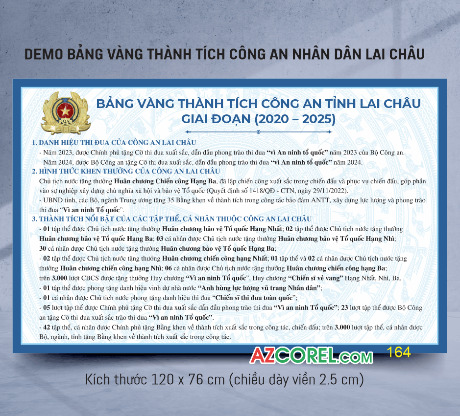 Bảng vàng thành tích công an tỉnh Lai Châu Corel x7