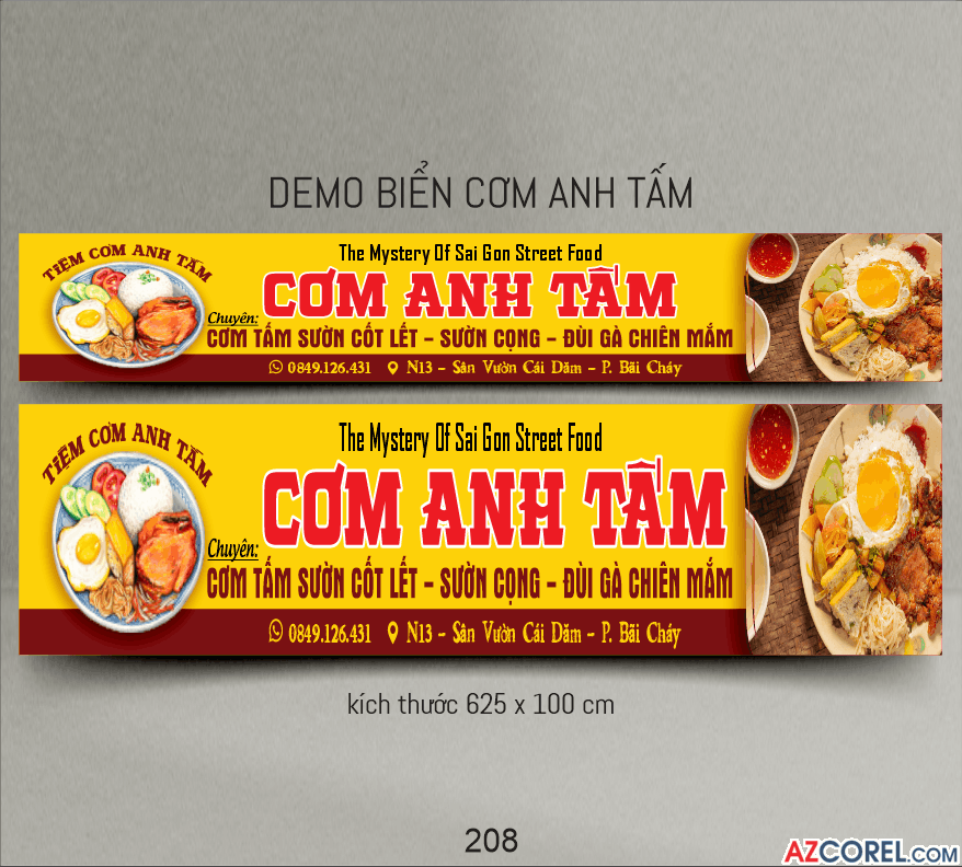 Biển quảng cáo quán Cơm Anh Tấm file corel x7