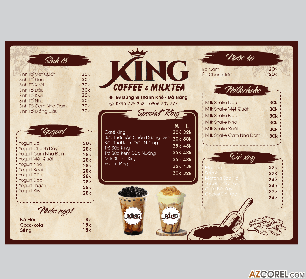 Mẫu thiết kế menu Special King King & Milktea