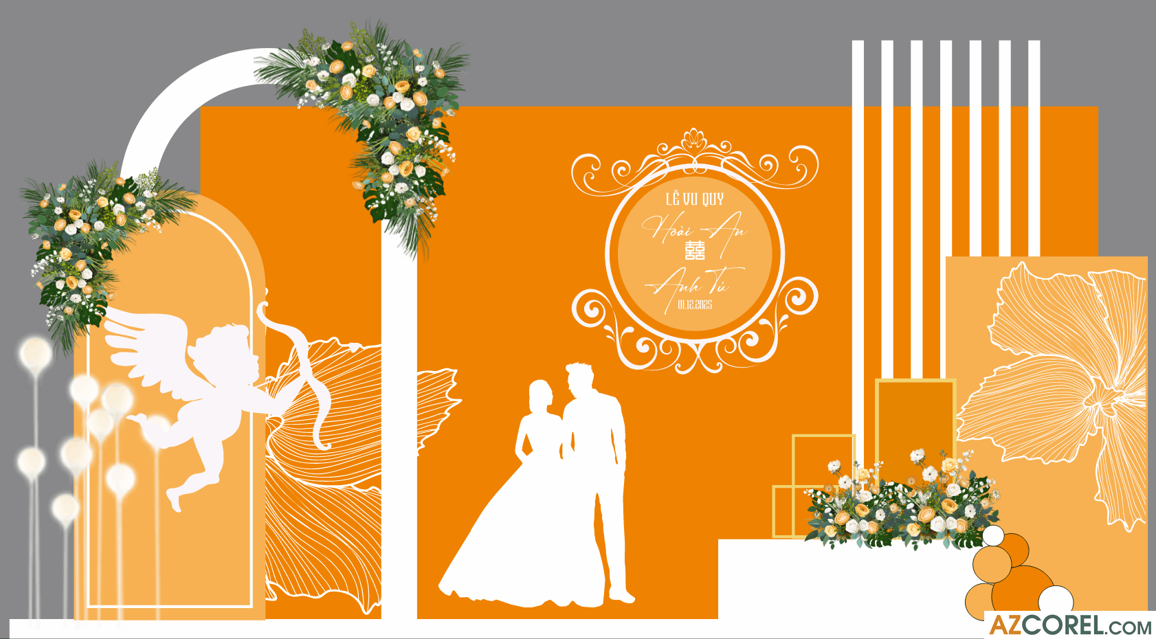 Backdrop trang trí Gia Tiên Lễ Vu Quy file corel