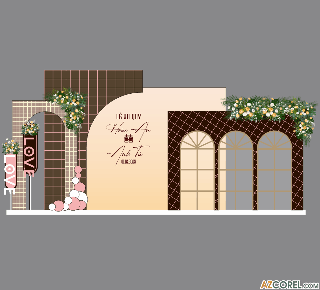 Backdrop trang trí Gia Tiên Lễ Vu Quy #8 file corel