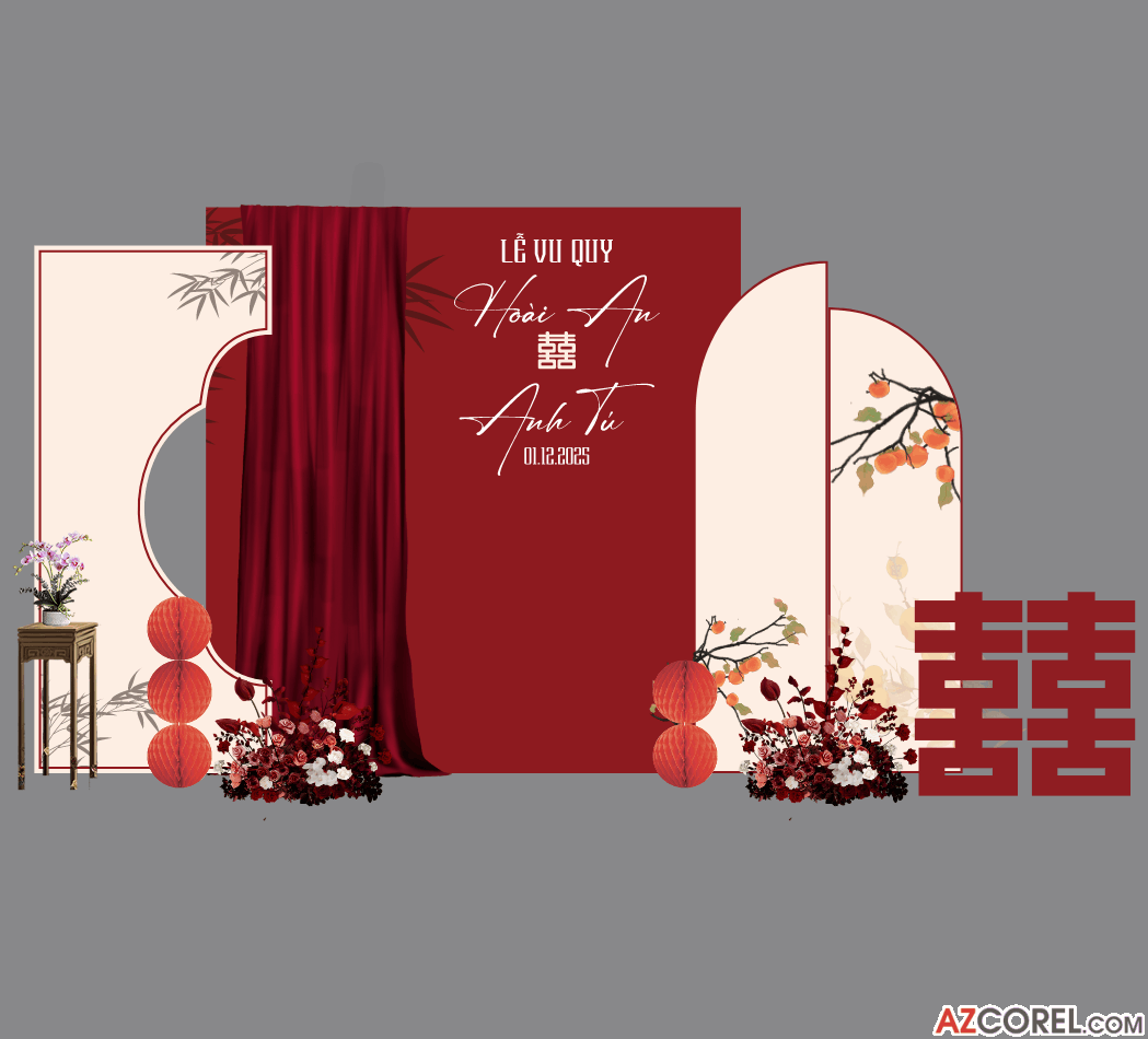 Backdrop trang trí Gia Tiên Lễ Vu Quy #14 file corel