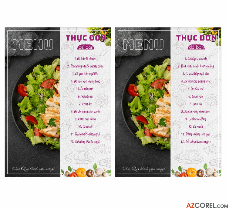 Mẫu thiết kế menu thực đơn tiệc cưới để bàn