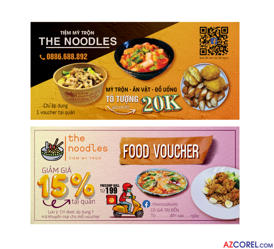 Mẫu thiết kế voucher quán ăn mì trộn THE NOODLES