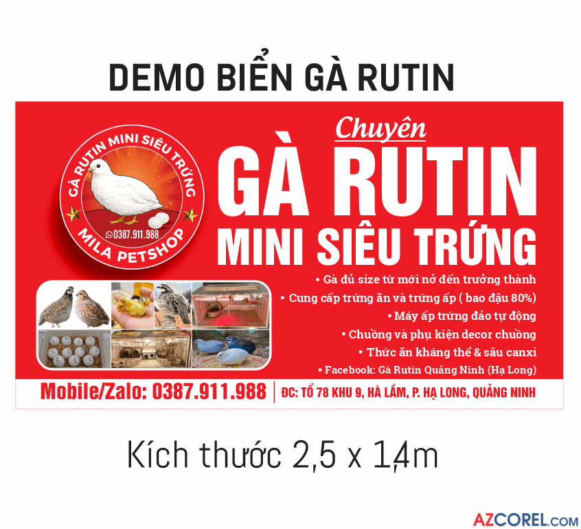 Biển quảng cáo gà rutin mini siêu trứng file corel