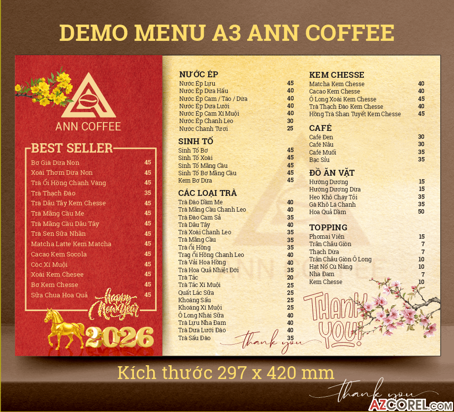 Demo menu A3 ANN COFFEE phong cách đón tết