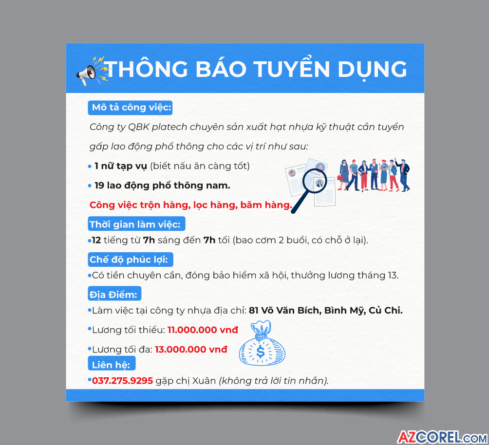 Banner poster Thông báo tuyển dụng file corel