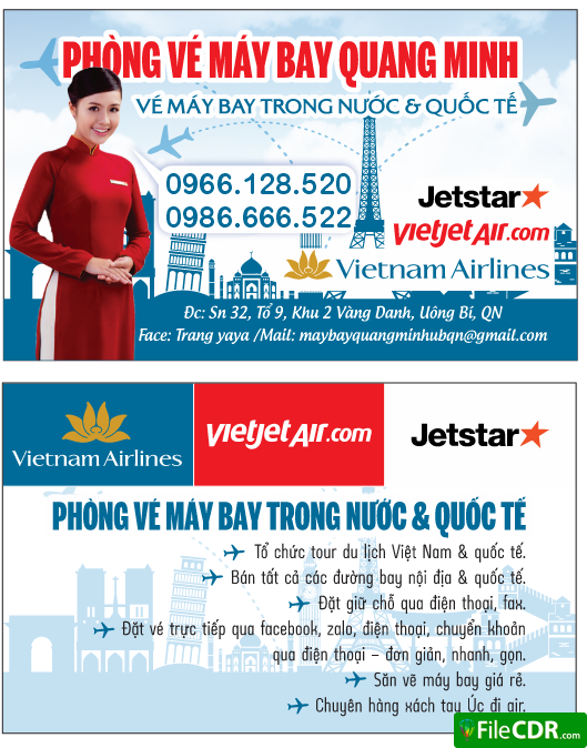 Card visit phòng vé máy bay Quang Minh file cdr